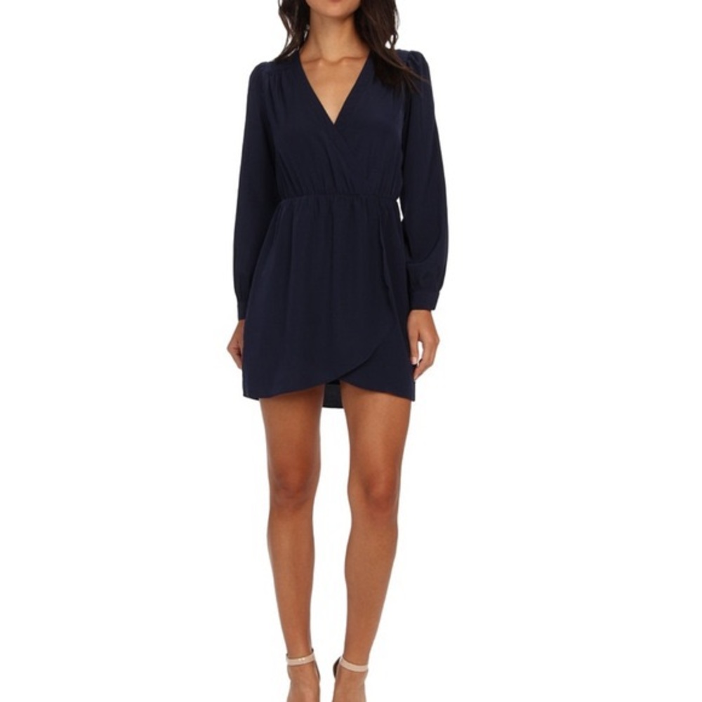 Navy cocktail dress with long sleeves